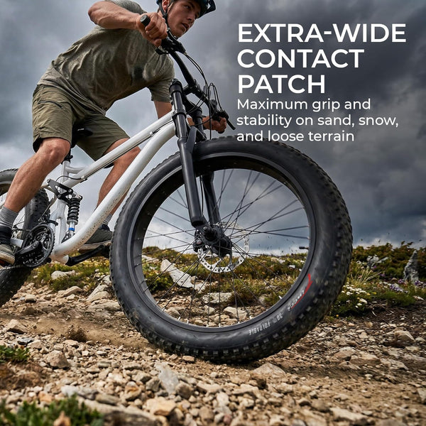 Fincci Pair 26x4.0 Fat Bike Tires - Foldable 26 inch Bike Tires with Nylon Antipuncture 3 mm 100-559, Fat Tire with Durable Tread Design for Mountain, Hybrid, Dirt, Street Tires for Ebike, 30 TPI
