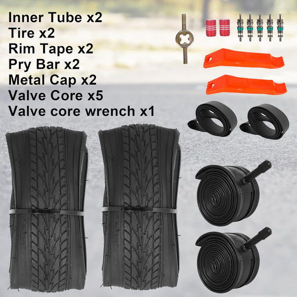 2Sets 20x1.75 Street Tires and Tubes, Puncture Resistant Folding Bike Tire Sets 47-406 Compatible with Road Bike Street Bicycle E-Bike Wheelchair Low Resistance All Black Sidewall