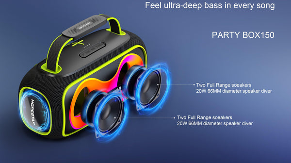 Portable Bluetooth Speaker, Loud Sound, 60W Powerful Deep Bass Stereo Sound, Wireless Indoor/Outdoor Party Speaker for Camping, Beach, Party, Support TWS/USB/TF Card/AUX (Black)