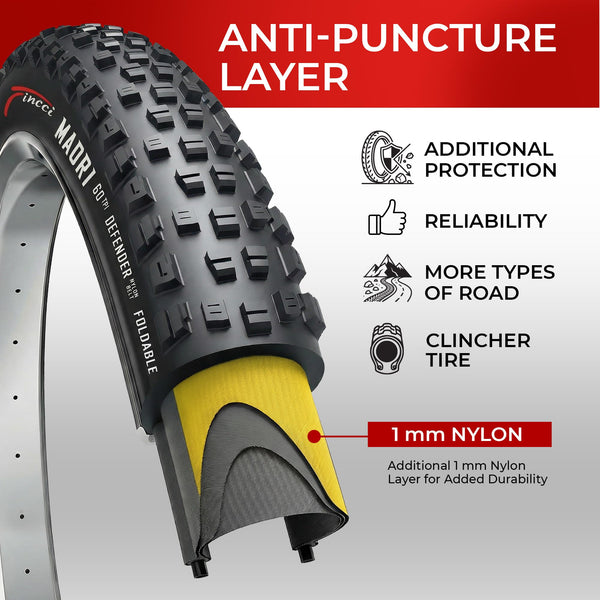 Fincci Set Foldable Kevlar 29x2.25 Mountain Bike Tire with Inner Tubes Schrader-Presta - 29 inch Bike Tire Maori 60 TPI with 1 mm Nylon Puncture Resistant for Electric, Enduro, MTB, XC Bicycle