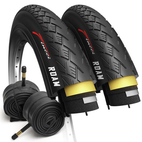 Fincci City 700x35c Bike Tire with 700c Bike Tube Schrader/Presta - 2er Foldable 700c Tires, 37-622 with 1 mm Puncture Resistant - Kevlar Road Bike Tires 28 inch for Touring, Hybrid, Electric Bicycles