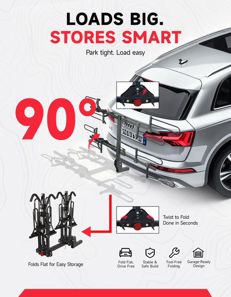 Young Bike Rack Hitch for Car - 200LB 2-Bike Rack Hitch Mount Platform Style Hitch Bike Rack，Smart Tilting & Easy Fold for Car SUV with 2 Inch Receiver，Bike Carrier Fits Up to 5-inch Fat Tire - TRIPPER ELECTRIC BIKES