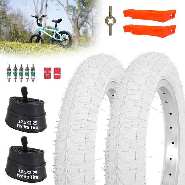 2Sets 12.5x2.25 white Bike Tires and Inner Tubes, 12 1/2x2 1/4 BMX Tire Sets (54-203) Compatible with Jetson Kids Bike Caster Trike Bob Stroller and Other 12 Inch Baby Cart Bicycle Tire and Tube