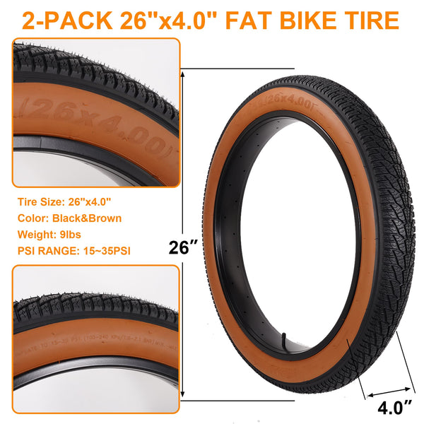 2-Pack 26x4.0 Fat Bike Tire, 26 Inch Mountain Bike Tires & Tubes Set, Folding Replacement Bicycle Tires with Tire Levers for Off-Road Bike and Ebike