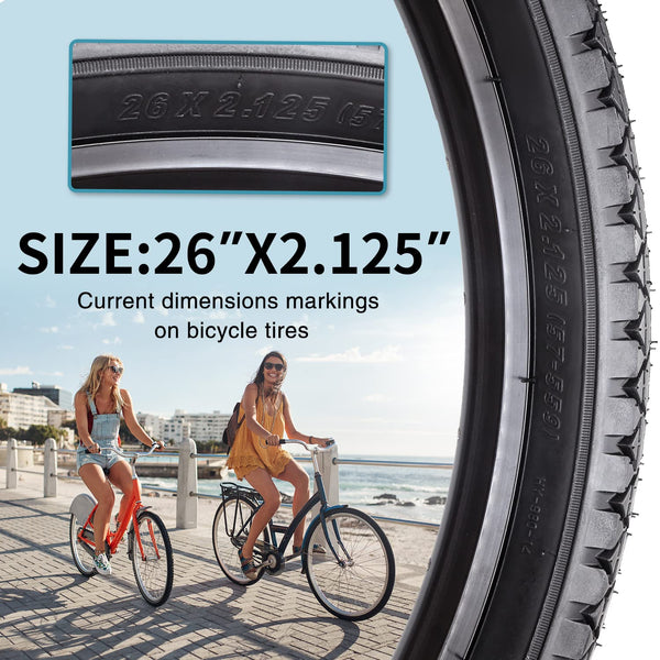 26 Inch Bike Tires 26 X 2.125(57-559) Replacement Tires or Schrader Valve Inner Tubes AV 32mm for Beach Cruiser Bike