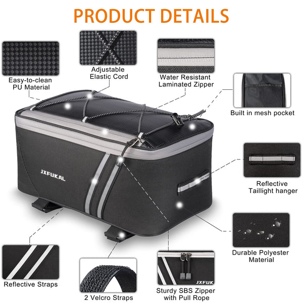 Waterproof Rear Bike Rack Bag with Rain Cover.