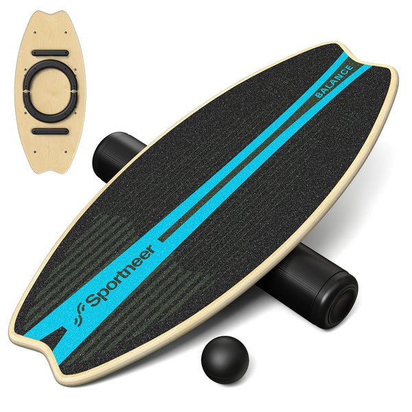 Sportneer Balance Board - 7 Modes Wobble Board with Adjustable Stoppers - Exercise Balancing Stability Trainer for Improve Balance, Surf Trainer & Physical Therapy - Roller and 2.8'' Ball Included