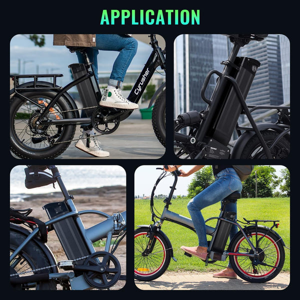 48V 13Ah Ebike Battery, Folding E-Bike Lithium Replacement Battery 25A BMS for 0-1200W Motor, XT60 Connector, Safe Lock, LED Indicator Light, USB Port