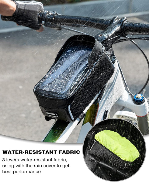 ROCKBROS Bike/Bicycle Phone Front Frame Bag, Waterproof, Tube Bag,Cycling Pouch, E-Bike Accessories for Men Compatible Phone Under 7” Straps Fit All Frames