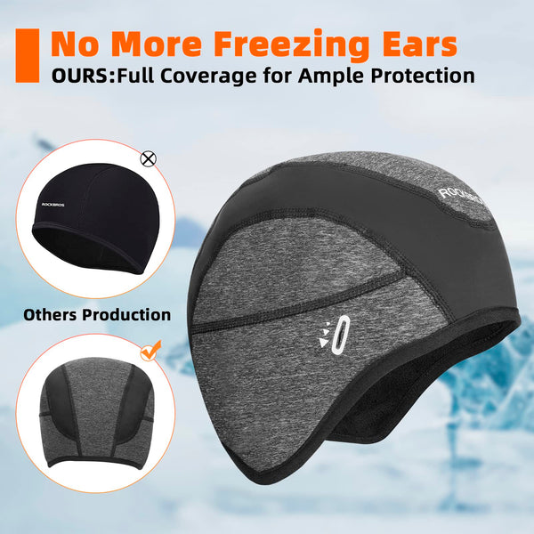 ROCKBROS Winter Cycling Caps for Men Women Windproof Cycling Hat with Sun Visor Under Helmet Liner Black