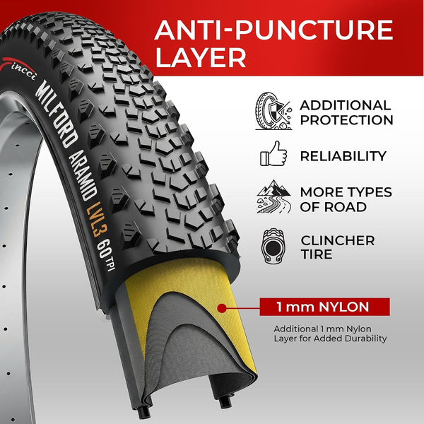 Fincci Milford Gravel 700x45c Bike Tire - Pair Lightweight Aramid 700c Tires 47-622 with 1mm Nylon Puncture Proof - Foldable 28 inch Bicycle Tyres for Gravel, Touring, Hybrid Bikes - 60 TPI