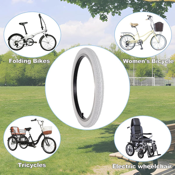 2Sets 20x1.75 White Bike Tires and Tubes, 20 Inch Bike Tire Puncture Resistant Folding Street Bike Tire Sets 47-406 Compatible with Road Street Bicycle E-Bike Wheelchair Low Resistance