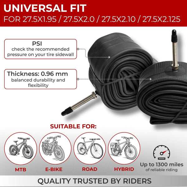 Fincci Pair 27.5 x 1.95-2.125 Inch Bike Inner Tubes 48mm Schrader or Presta Valve Inner Tube for Mountain MTB Road Hybrid Bicycle - Pack of 2