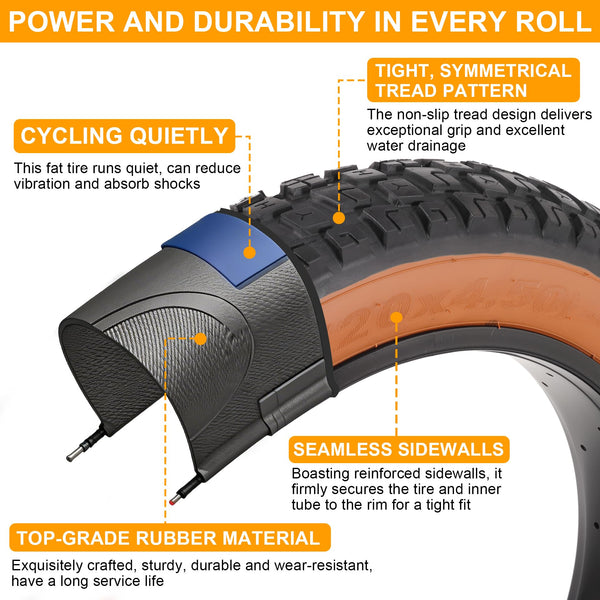 2-Pack 20x4.5 Fat Tire Tube, 20 Inch Bike Tire, Mountain Bike Tires & Tubes, Folding Replacement Bicycle Tires with 2 Tire Levers for Electric Bike, Ebike Accessories