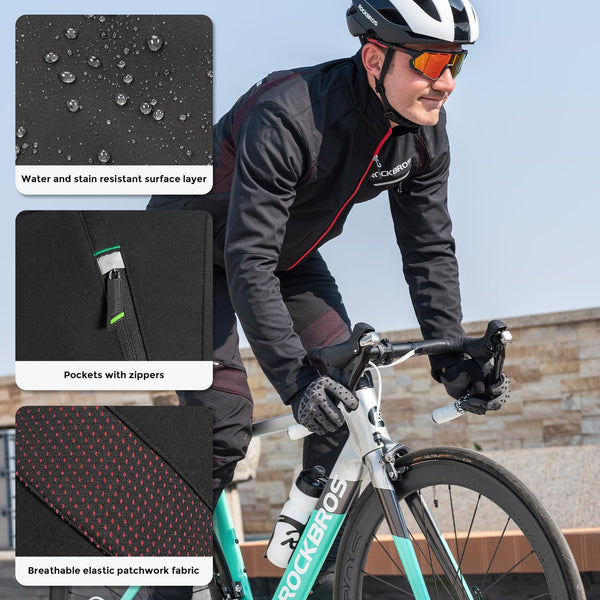 ROCKBROS Winter Cycling Pants Warm Ergonomics Men's Windproof Thermal Bicycling Pants Black