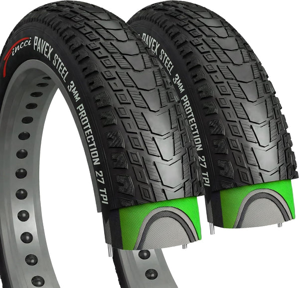 Fincci Pavex Pair 20x4.0 Fat Bike Tires with 3mm Anti-Puncture Protection Pair 100-406 ETRTO 27 TPI Foldable Steel Bead Urban Street Riding & City Commuting Fat E-Bike