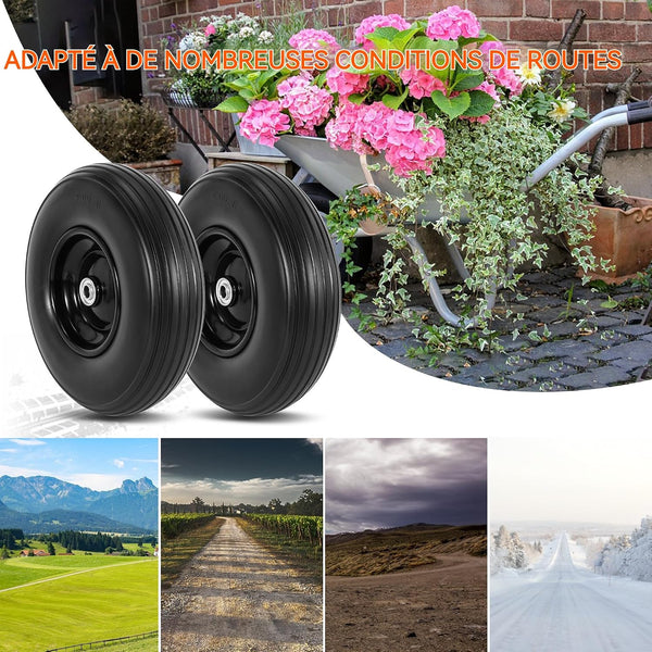 13 Inch Wheelbarrow Tires, 4.00-6 Flat Free Wheelbarrow Tire Replacement 5/8" Bearings for Wheelbarrow, Garden Cart, Hand Truck, Trolley, Gorilla Cart