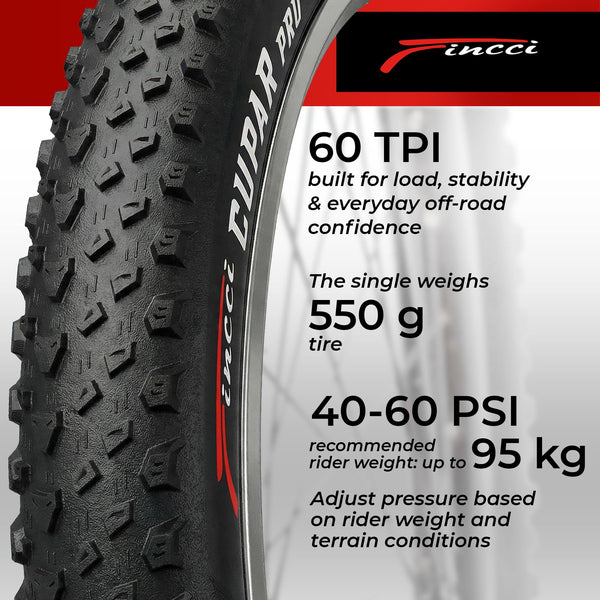 Fincci Foldable 26x2.10 Mountain Bike Tires - 26 Inch Bike Tires with 1mm Nylon Puncture Proof - Black Kevlar 26 Bike Tyre 60 TPI with Cross Country Profile for MTB, XC, Folding, Hybrid Bicycles