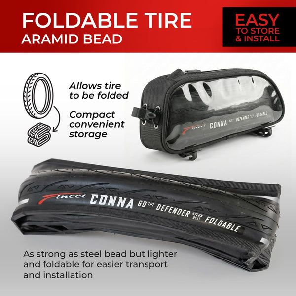 Fincci Conna Pair 700x23c Tires Road Bike 23-622 Foldable Bike Tire 60TPI with 1mm Antipuncture Protection for Cycling Racing Touring - Pack of 2 Bicycle Tires 700 x 23c
