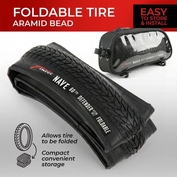Fincci Gravel 700x35c Bike Tire with 2X Inner Tubes - Pair Foldable 700c Bike Tires, 37-622 with Nylon Puncture Protection 1mm - for Electric, Road, Folding, Hybrid Bikes, 60 TPI