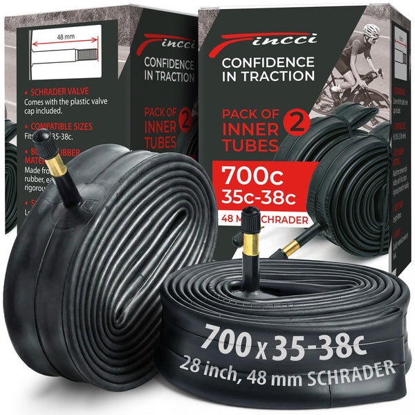 Fincci Pack Inner Tubes 700c x 35c x 38c with 48mm Schrader-Presta Valve - 700c Bike Tube for Gravel, Urban, Road,Touring, Hybrid, Bicycles, E Bikes - 28 inch Bike Tubes Butyl Rubber for Wheels 622