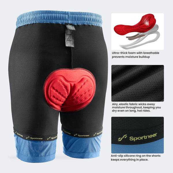 Sportneer Bike Shorts for Men: 3D Padded Lightweight Riding Biking Cycling Mountain Bike Shorts for Men with Zipper Pockets
