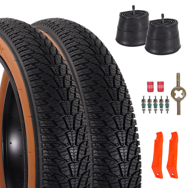 2-Pack 26x4.0 Fat Bike Tire, 26 Inch Mountain Bike Tires & Tubes Set, Folding Replacement Bicycle Tires with Tire Levers for Off-Road Bike and Ebike