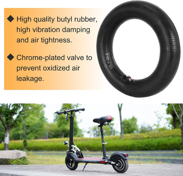 2 Pack of 10x2.50 Inner Tubes and Repair Kit, 10" Bicycle Butyl Tube with 90° Bent Valve Stem Replacement for Electric Scooter Self-Balancing Scooter Kid's Trike Tricycle