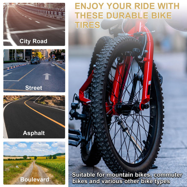 2-Pack 20x1.75 Bike Tire Tube, 20 Inch Mountain Bike Tires & Tubes, Folding Replacement Bicycle Tires with 2 Tire Levers for Hybrid, City Commuter, Urban