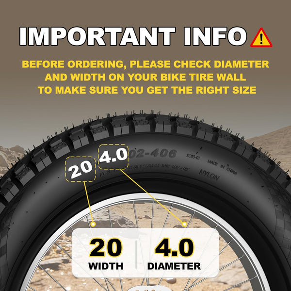 Fat Tire Electric Bike Tires 20x4.0, 1 Pack | Heavy duty tire, all-terrain directional tread, puncture resistant replacement bicycle tire for street and trail riding