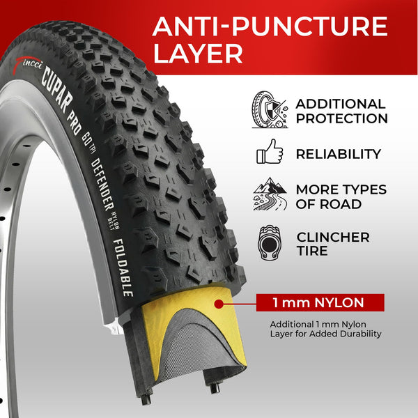 Fincci Foldable 26x2.10 Mountain Bike Tires - 26 Inch Bike Tires with 1mm Nylon Puncture Proof - Black Kevlar 26 Bike Tyre 60 TPI with Cross Country Profile for MTB, XC, Folding, Hybrid Bicycles