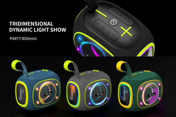 Portable Bluetooth Speaker, 10W, Wireless BT5.3 Range 10m, RGB Lights, Party Box Mini (Black)
