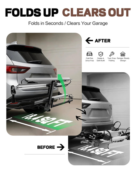 Young Hitch Mount Bike Rack with Ramp, 200 lbs. Capacity for 2 E-Bikes, Fat Tire and Standard, fits Cars, SUVs, RVs, Trailers with 2 Inch Receiver