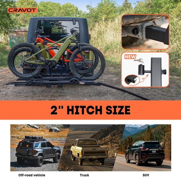 CRAVOT CyberRack S2 Ebike Rack, 300 lbs Capacity Foldable Bike Racks for Tow Hitch Heavy Electric Bike Carrier for 2 E-Bike, Up to 5-inch Fat Tire 2'' Receiver
