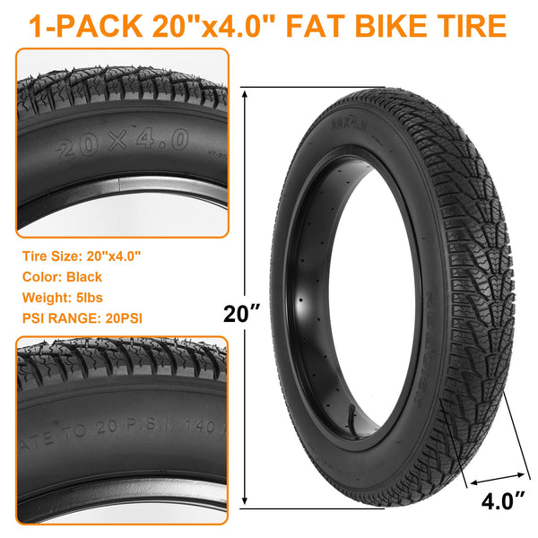 2-Pack 20x4.0 Fat Bike Tire, 20 Inch Mountain Bike Tires & Tubes Set, Folding Replacement Bicycle Tires with Tire Levers for Off-Road Bike, Ebike