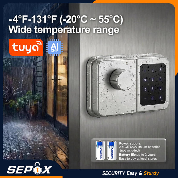 SEPOX Bluetooth Smart Gate Lock, Outdoor Gate Lock for Fence & Garage, Electronic Keyless IC Card, Passcode & Mechanical Key, Waterproof Rim Lock for Outdoor Garden Yard (Grey Single Unit)
