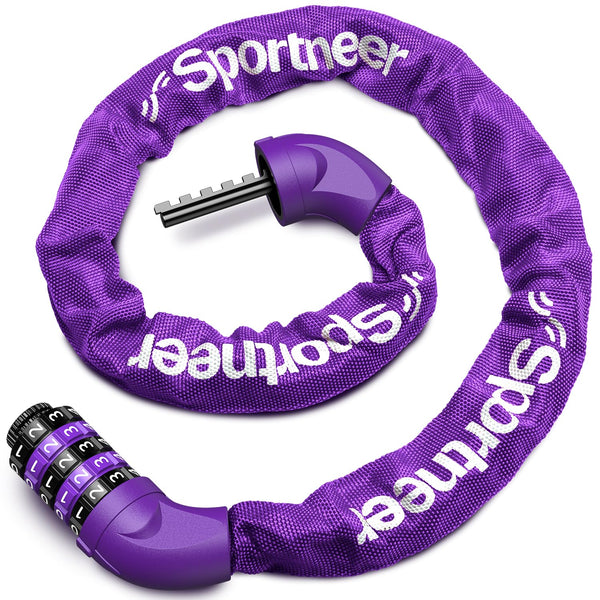 Sportneer Bike Lock: 5 Digit Combination High Security Anti Theft Bike Chain Lock - 3.2/3.6/4ft Heavy Duty Keyless Bicycle Lock for Bike, Motorcycle, Scooter, Door & Gate - 4/6mm Thick, Easy to Use