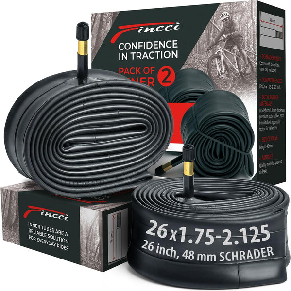Fincci Pair 26 Inch Bike Tube with Schrader Valve – Durable Bike Tire Tubes 26x1.75/1.95/2.0/2.1/2.125 – Value Pack, Reliable Air Retention and Easy to Install 2x Tubes for MTB, Road and Cruiser Bikes