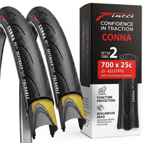 Fincci 700x25c Tire - Road Bike Tires 25-622 with 1 mm Nylon Anti Puncture - Black 700c Bike Tire Puncture Proof with Kevlar for Racing, Hybrid, Folding Bicycles - Flatless Bike Tires 28 inch