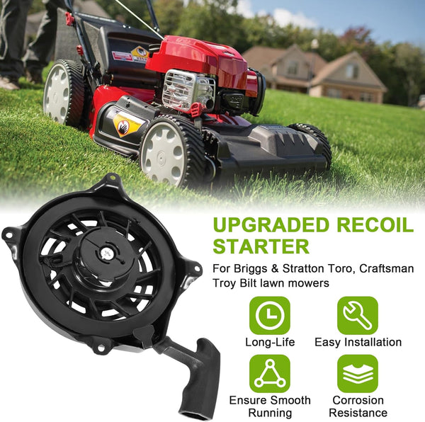 497680 Recoil Starter Compatible with Brigs & Straton Pull Start Assembly, 497680 Rewind Starter Compatible with 6.75 Motor Craftman, Rotary 12368 Lawn Mower Recoil Starter Replace