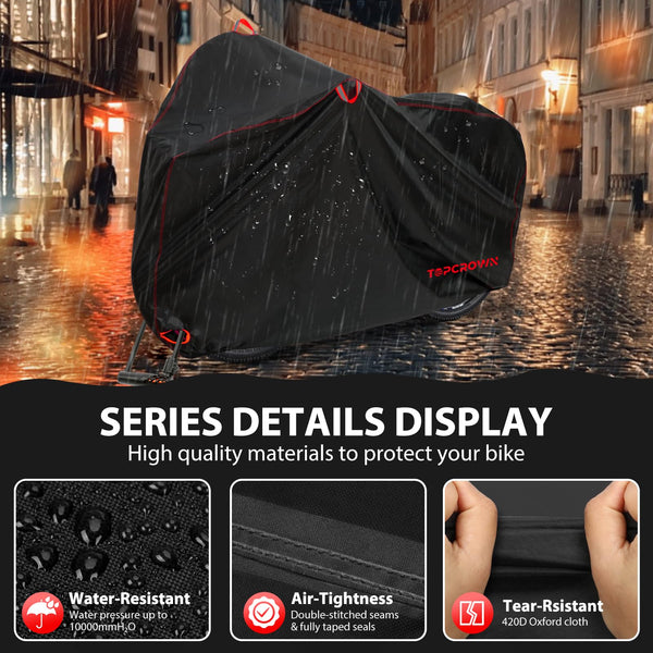 Topcrown Bike Cover Waterproof Outdoor Storage for 1/2/3 Bikes, Bicycle Cover Rain Sun UV Dust Wind Proof with Storage Bag for Mountain Road Bike/Ebike (210D Black+Green, XL Size for 1 bike)
