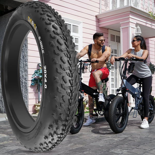 20" E-Bike Fat Tires 20 x 4.0 Folding Bead Tire for Electric Bikes or with AV32mm Tubes Compatible with Wide Mountain Snow Bike Tire