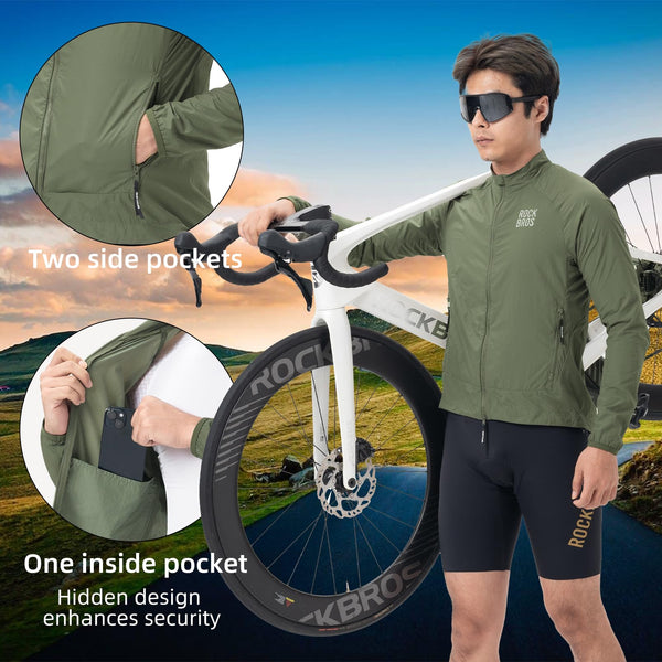ROCKBROS Cycling Jackets for Men Breathable Cooling Lightweight Long Sleeve Cycling Jersey Running Cycling Windbreaker