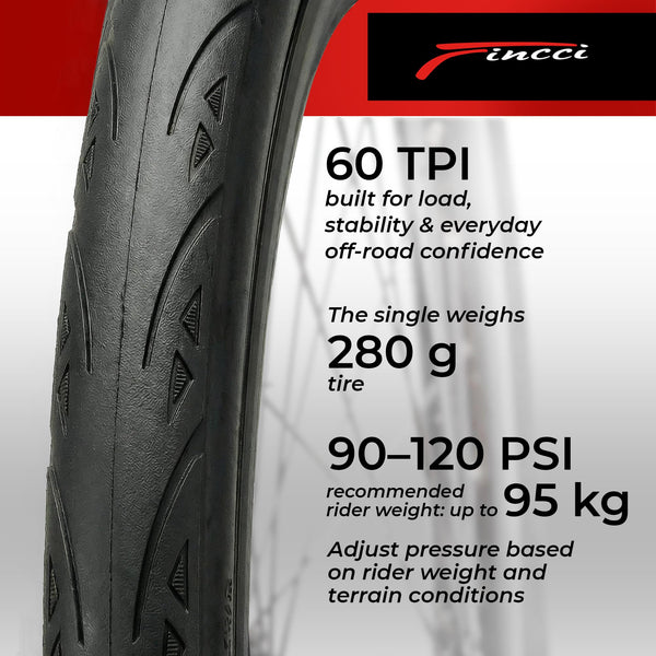 Fincci 700x25c Tire - Road Bike Tires 25-622 with 1 mm Nylon Anti Puncture - Black 700c Bike Tire Puncture Proof with Kevlar for Racing, Hybrid, Folding Bicycles - Flatless Bike Tires 28 inch