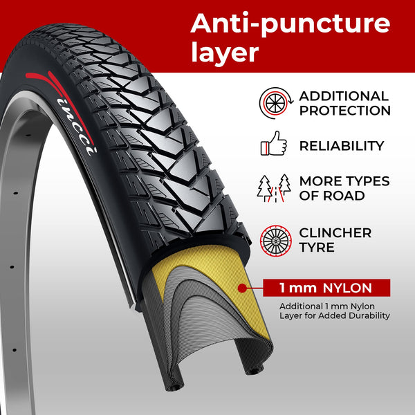 Fincci Gravel 700x35c Bike Tire with 2X Inner Tubes - Pair Foldable 700c Bike Tires, 37-622 with Nylon Puncture Protection 1mm - for Electric, Road, Folding, Hybrid Bikes, 60 TPI