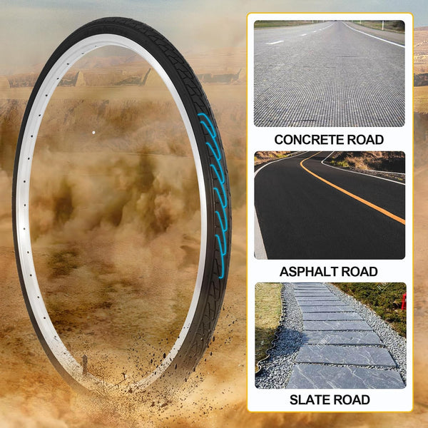 2Sets 24x1 3/8 Wheelchair Tires and Tubes, Fit 21" Rim Puncture Resistant Folding Street Bike Tire Sets 37-540 for Road Bike Street Bicycle E-Bike Directional Tread Low Resistance