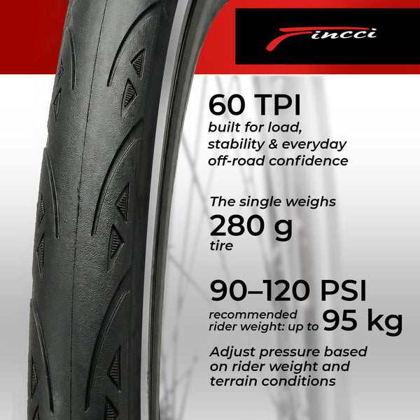 Fincci Conna Pair 700x23c Tires Road Bike 23-622 Foldable Bike Tire 60TPI with 1mm Antipuncture Protection for Cycling Racing Touring - Pack of 2 Bicycle Tires 700 x 23c