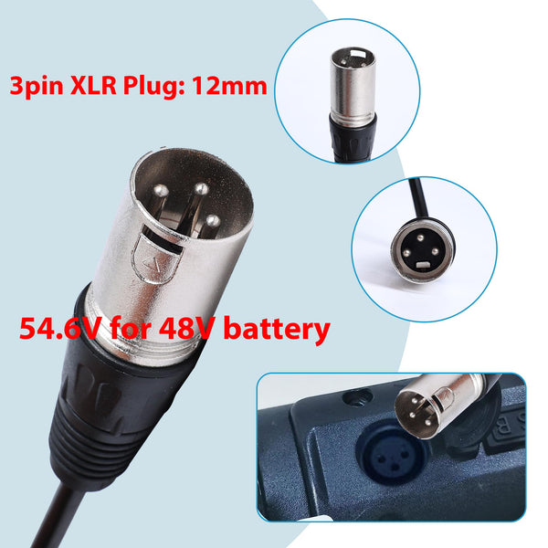 EVAPLUS UL Certified 54.6V Fast Charger with XLR Plug - 13S 48V Lithium Battery Charger for Electric Bikes, Mobility Scooters