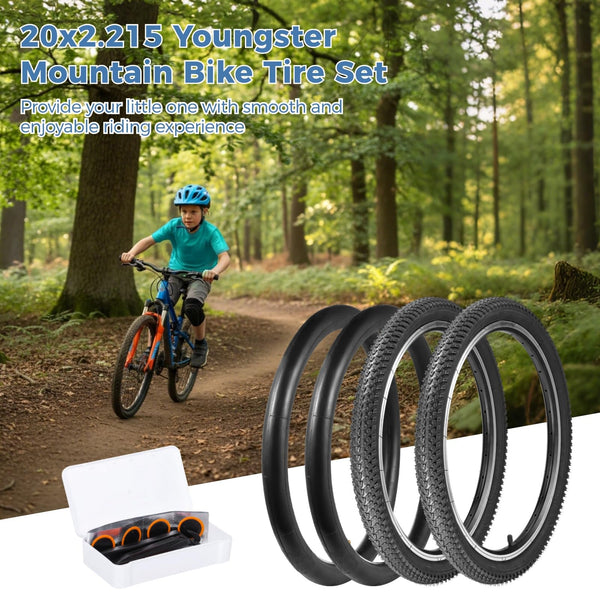 2 Pack 20x2.125 Bicycle Tires and Tubes Set, 57-406 20 Inch Bike Tire Replacement with Repair Kit, Knobby Rubber Tread for Kids BMX, Cruiser, Gravel MTB