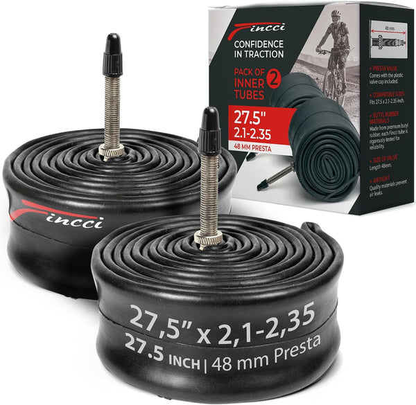 Fincci Pair 27.5 x 2.10-2.35 Inch Bike Inner Tubes 48mm Presta Valve for MTB Road Hybrid Bicycle Bike - Pack of 2 27.5 Mountain Bike Tube